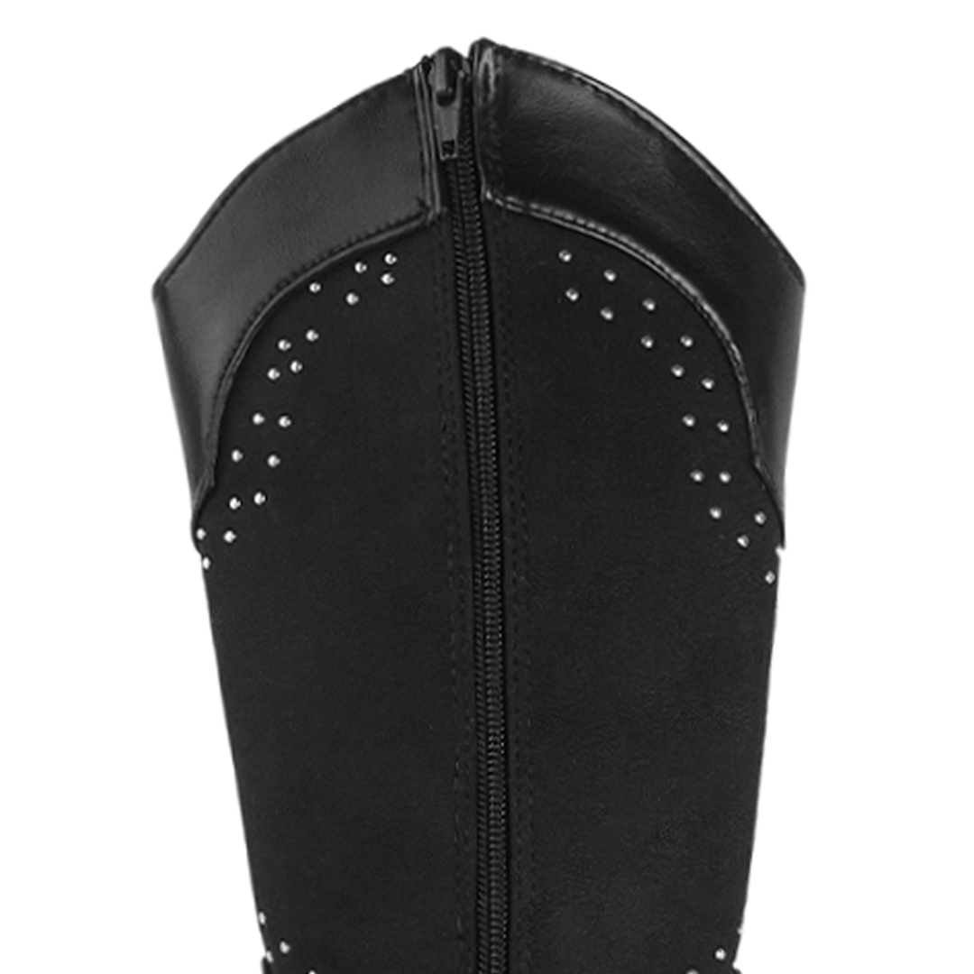 Bota Negro Mujer Casual Vaquera Estoperoles Moda Tacon Ancho 3201385