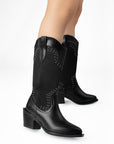 Bota Negro Mujer Casual Vaquera Estoperoles Moda Tacon Ancho 3201385