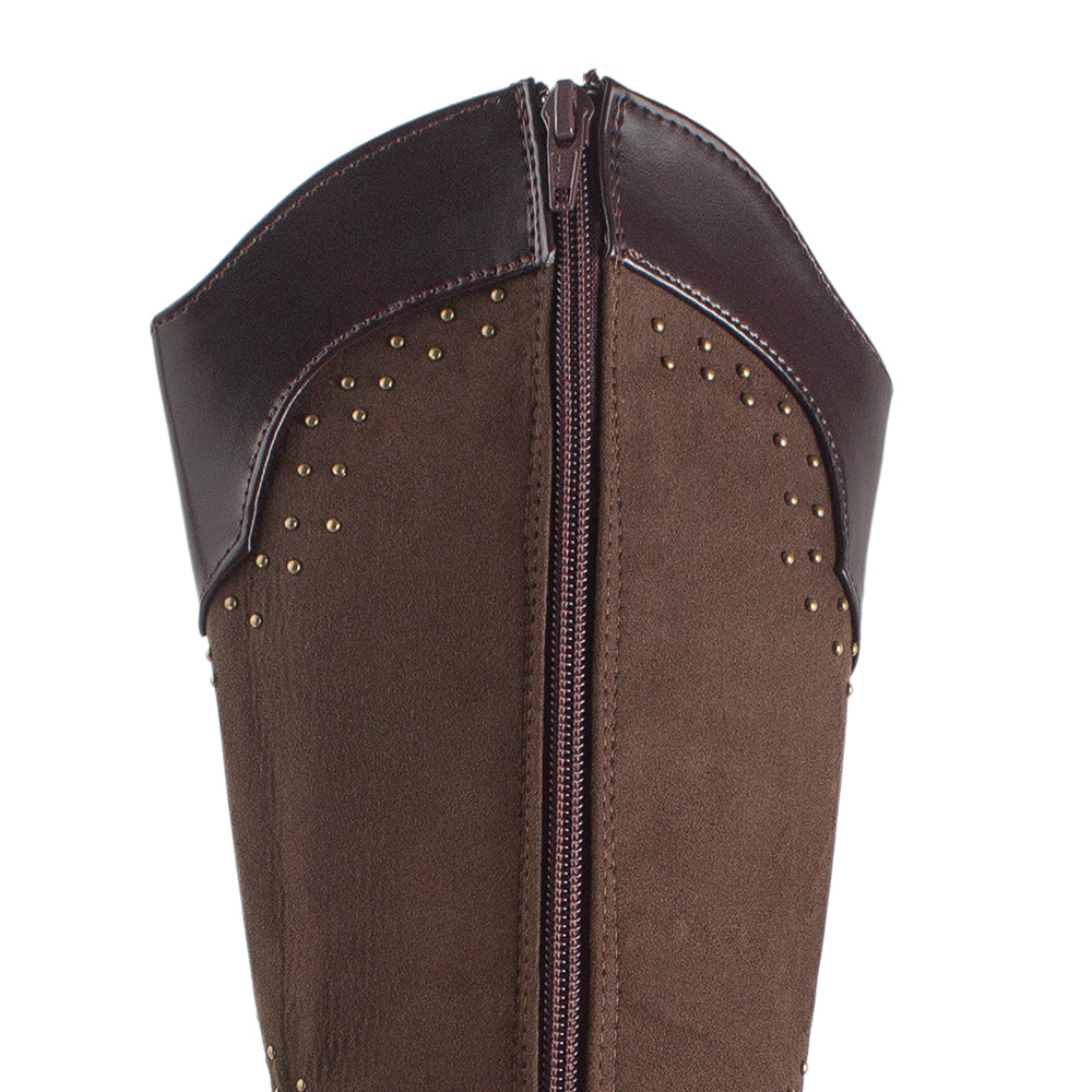 Bota Cafe Mujer Casual Vaquera Estoperoles Moda Tacon Ancho 3201390