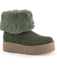 Botín Verde Mujer Afelpado Peluche Piso Cómodo Invierno Moda 3201392