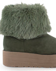 Botín Verde Mujer Afelpado Peluche Piso Cómodo Invierno Moda 3201392