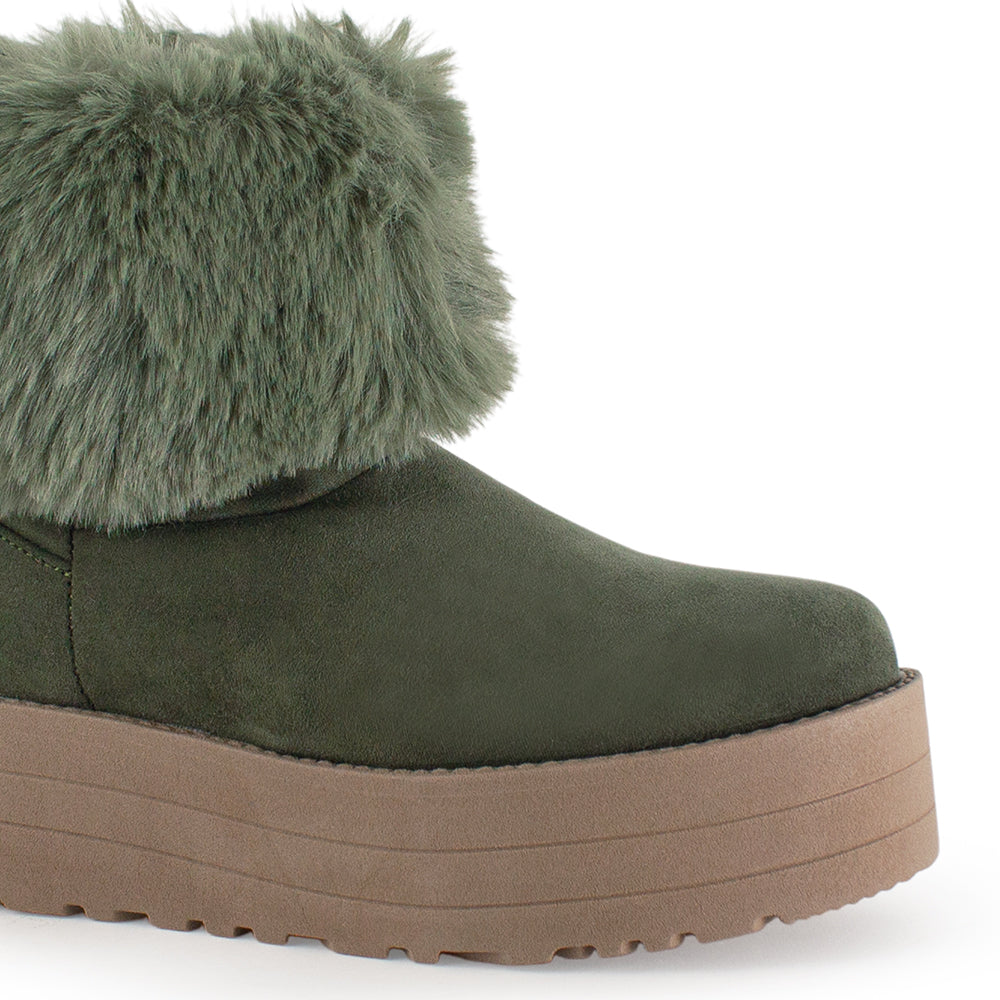 Botín Verde Mujer Afelpado Peluche Piso Cómodo Invierno Moda 3201392