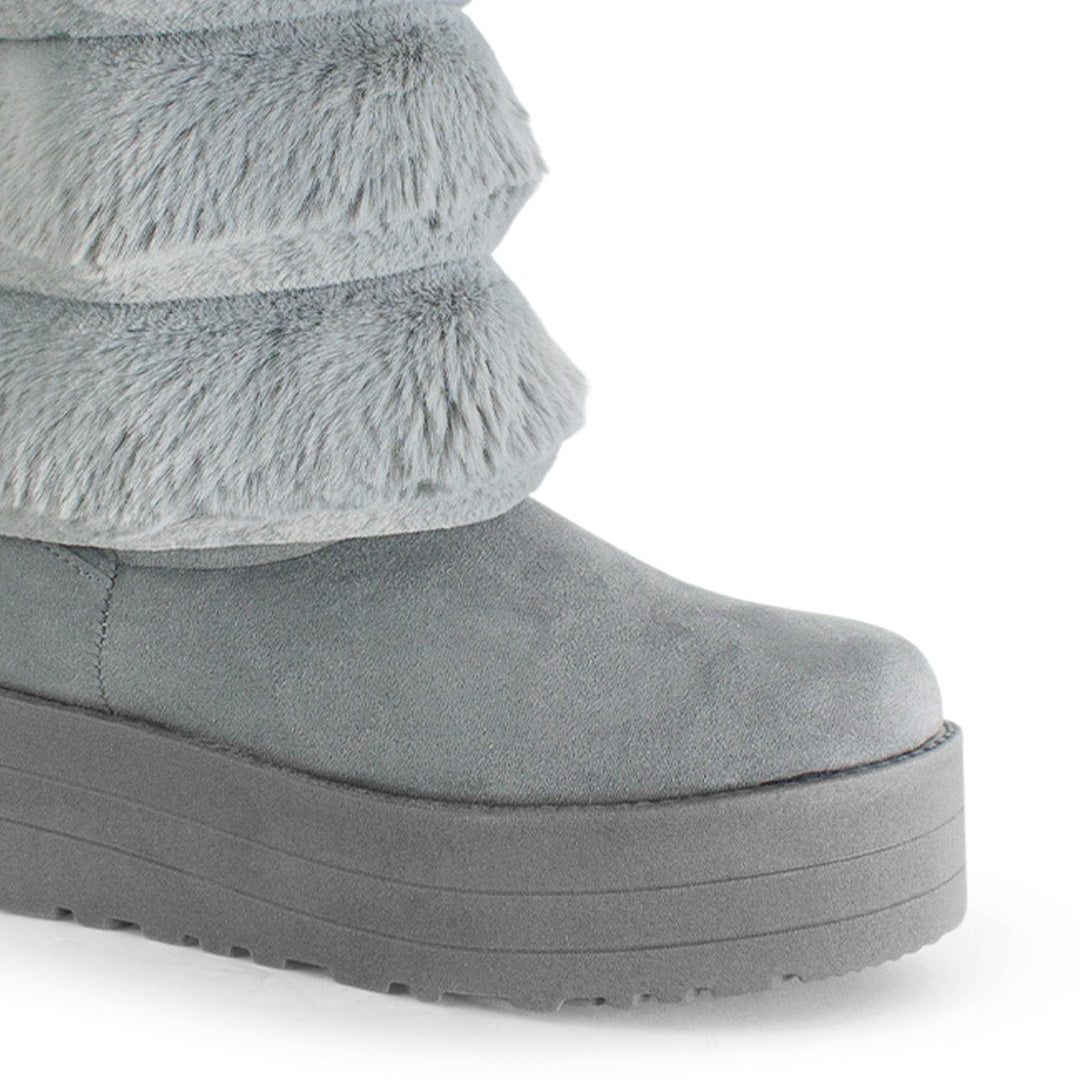 Botas Gris Mujer Casual Polar Invierno Comodo Moda 3201399