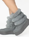 Botas Gris Mujer Casual Polar Invierno Comodo Moda 3201399