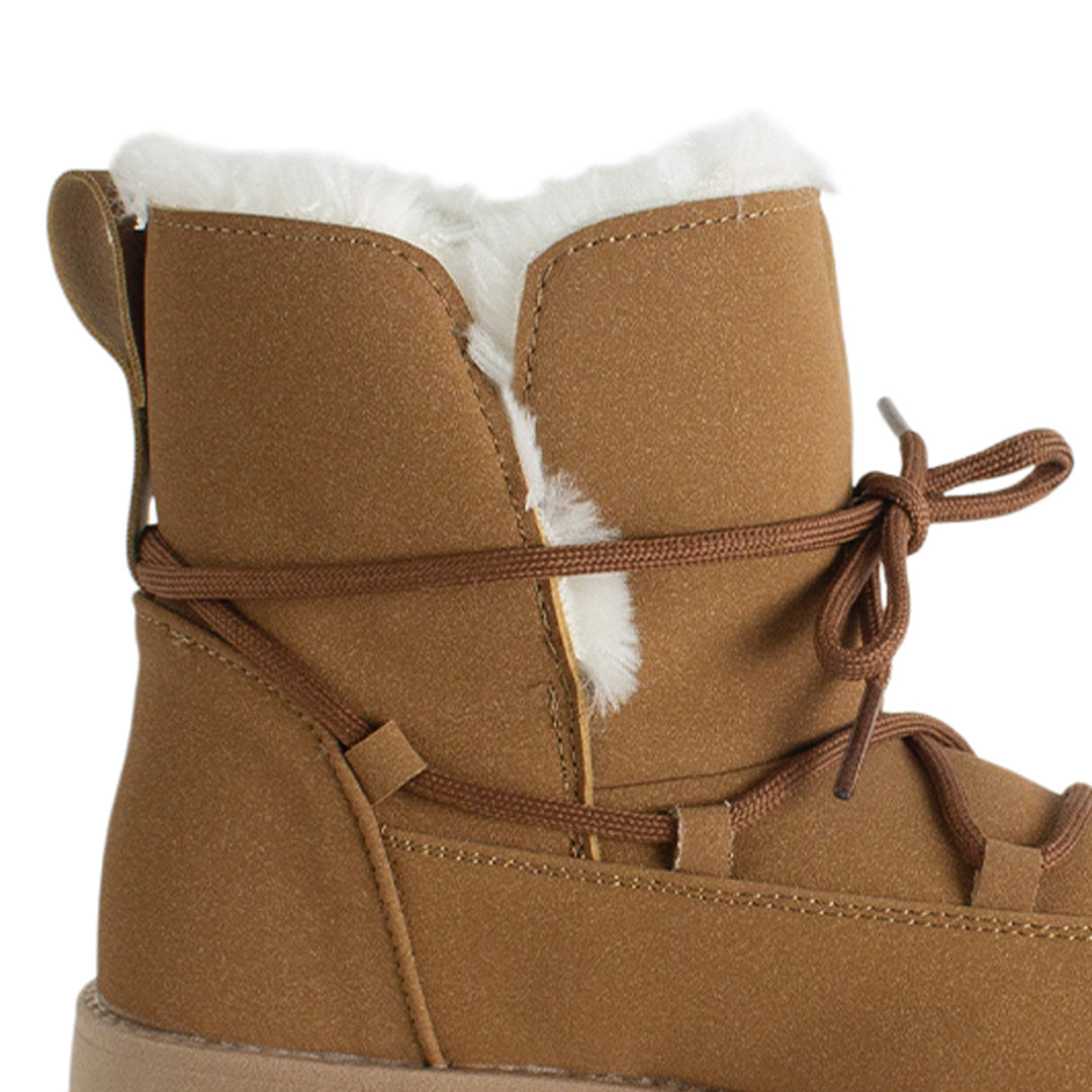 Botas Cafe Dama Invierno Agujetas Peluche Comodas Casual 3201401