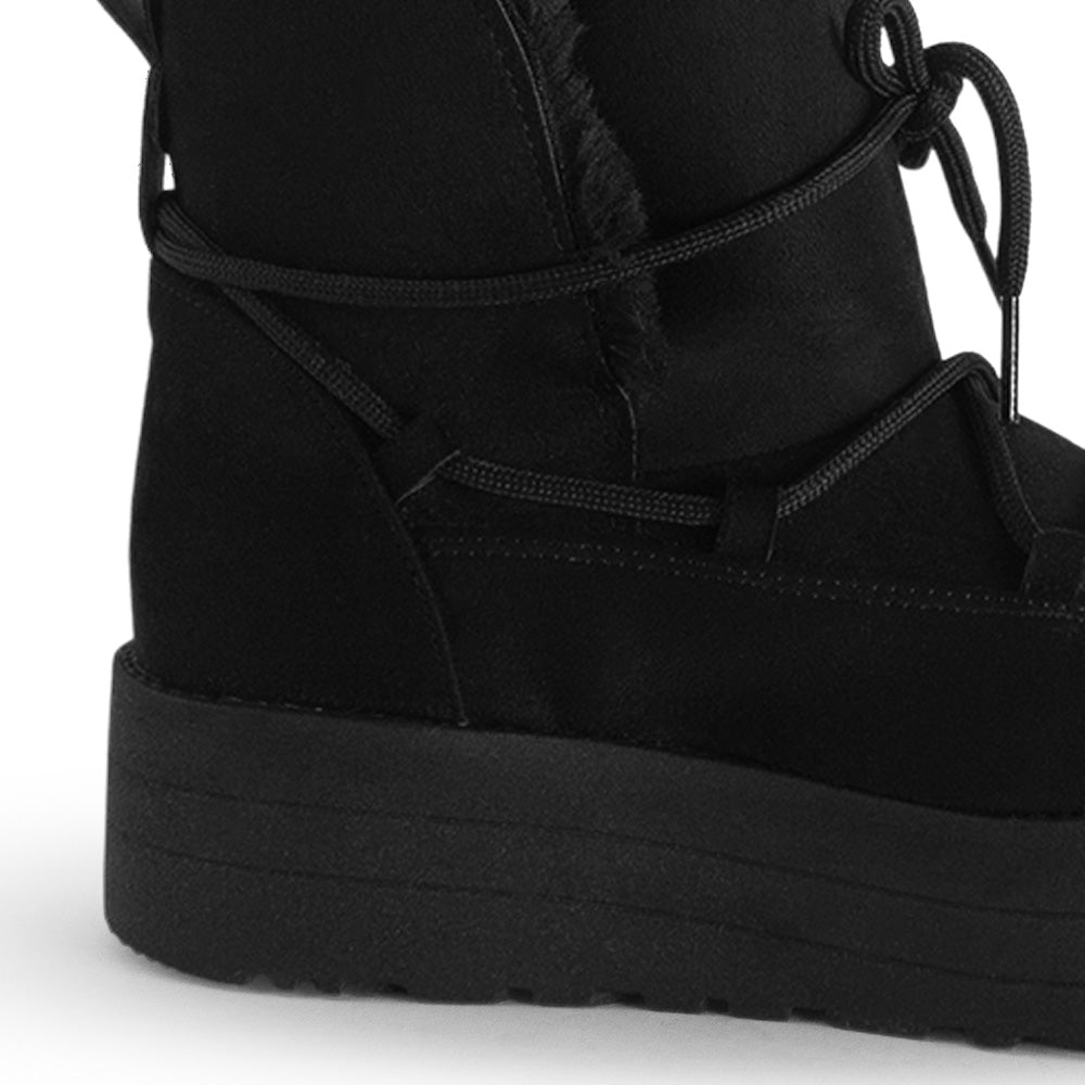 Botas Negro Dama Invierno Agujetas Peluche Comodas Casual 3201402