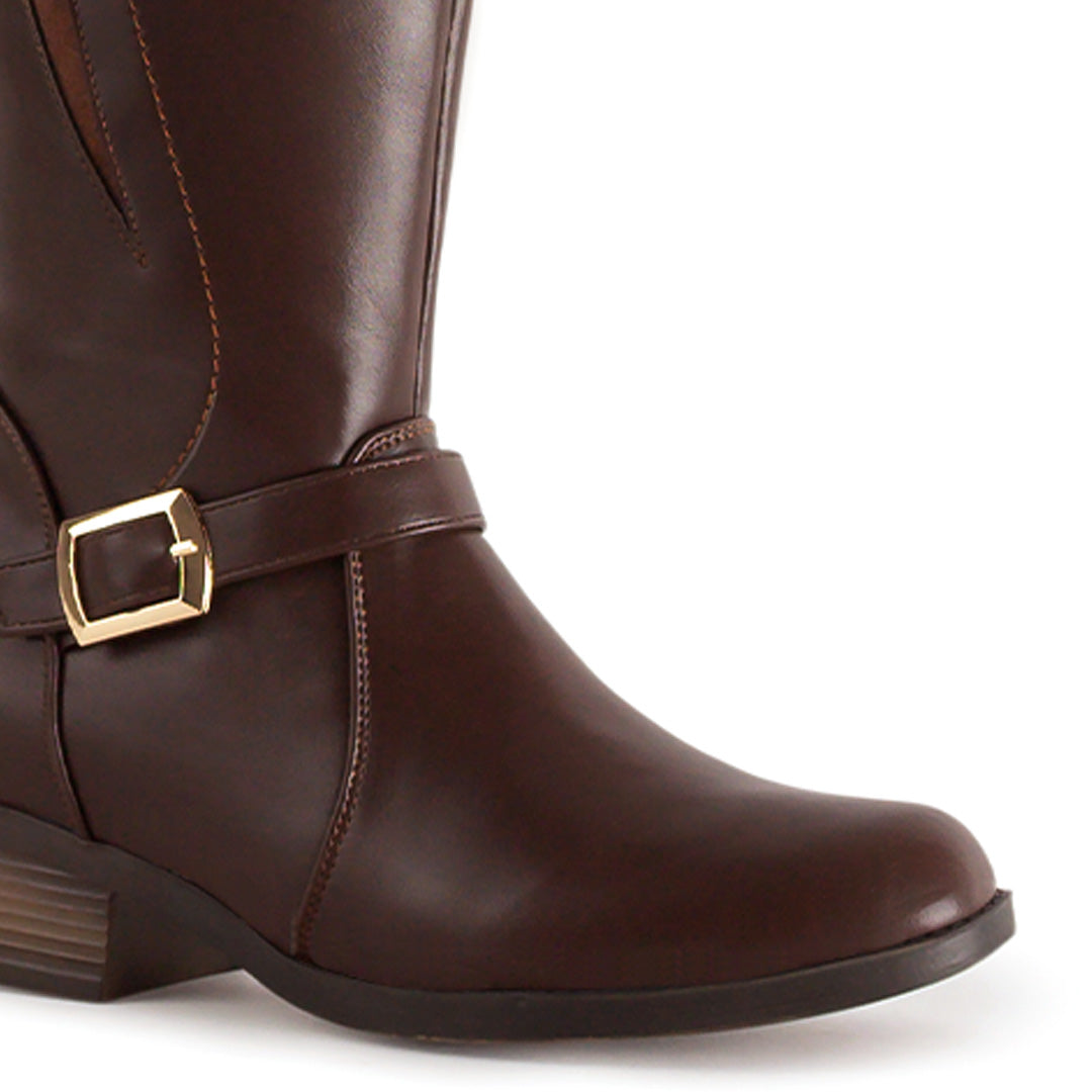 Botas Café Mujer Casual Estilo Campera Tacón Bajo Hebillas Moda 3201410