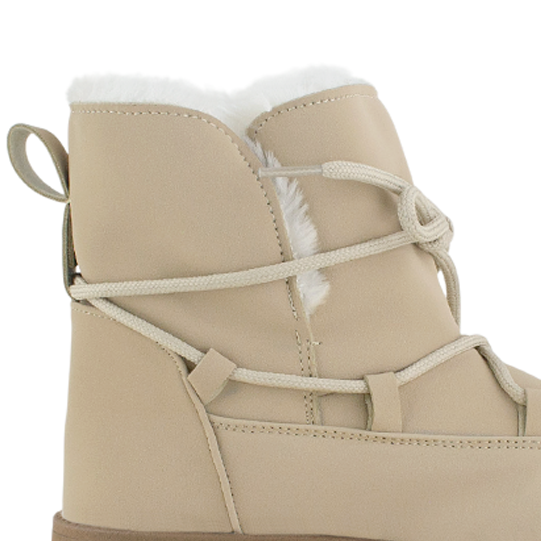 Botas Beige Dama Invierno Agujetas Peluche Comodas Casual 3201414
