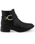 Botin Negro Mujer Tacon Bajo Detalle De Hebilla Moda Elegante 2640106