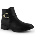 Botin Negro Mujer Tacon Bajo Detalle De Hebilla Moda Elegante 2640106