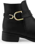 Botin Negro Mujer Tacon Bajo Detalle De Hebilla Moda Elegante 2640106
