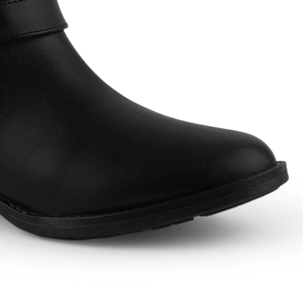 Botin Negro Mujer Tacon Bajo Detalle De Hebilla Moda Elegante 2640106