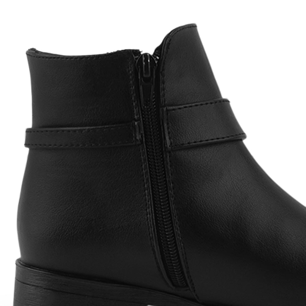 Botin Negro Mujer Tacon Bajo Detalle De Hebilla Moda Elegante 2640106