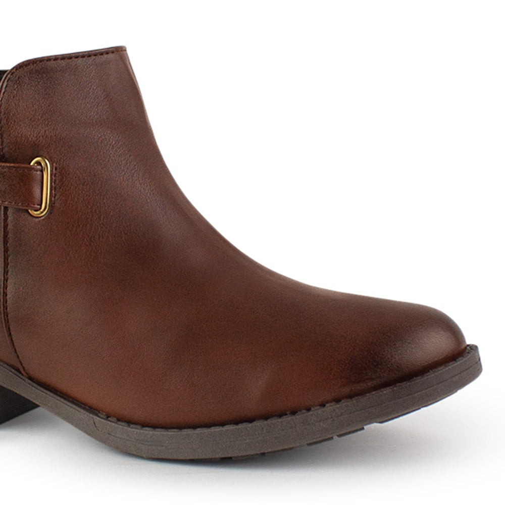 Bota Cafe Botin Mujer Estilo Casual Elegante Hebilla Moda 2640107