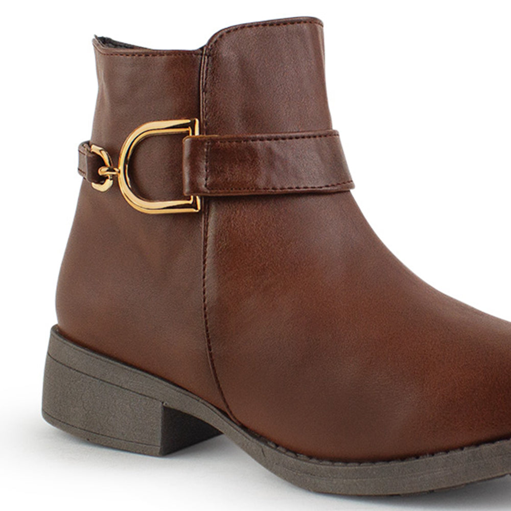 Botin Cafe Mujer Tacon Bajo Detalle De Hebilla Moda Elegante 2640108