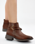 Botin Cafe Mujer Tacon Bajo Detalle De Hebilla Moda Elegante 2640108