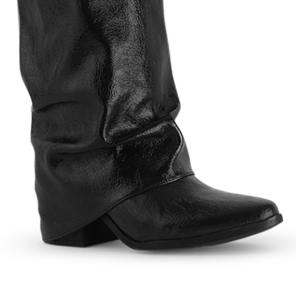 Bota Negro Mujer Alta Vaquera Estilo Bohemio Tacon Bajo Casual 4340147