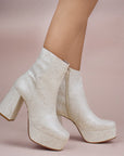 BOTA BEIGE BOTÍN TACÓN ANCHO CASUAL PLATAFORMA DAMA MODA 1710611