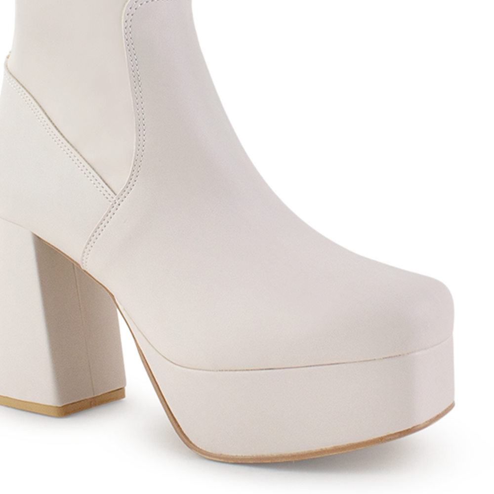 Bota Beige Mujer Tacon Acampanado Elegante Comoda Fashion 1710612