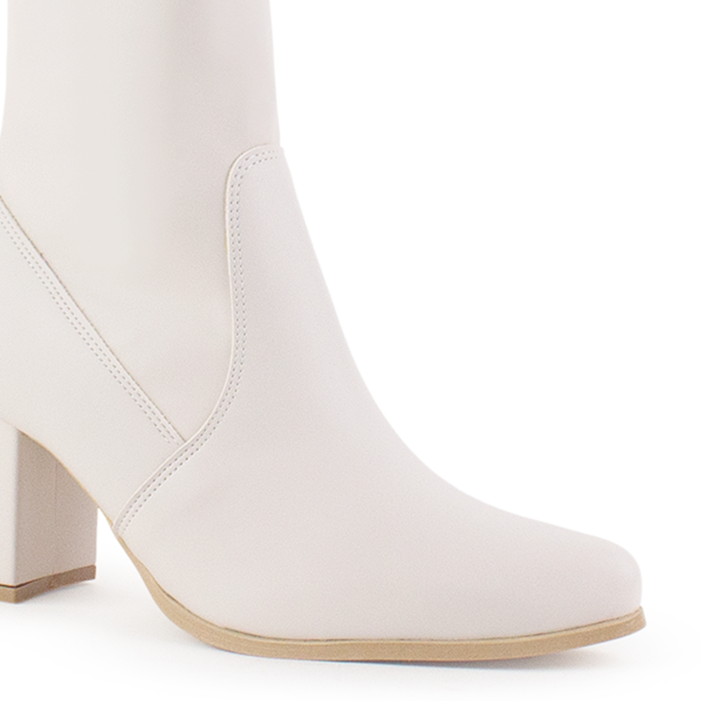 Botin Beige Dama Casual Puntal Tacon Cuadrado Moda Strech 1710616