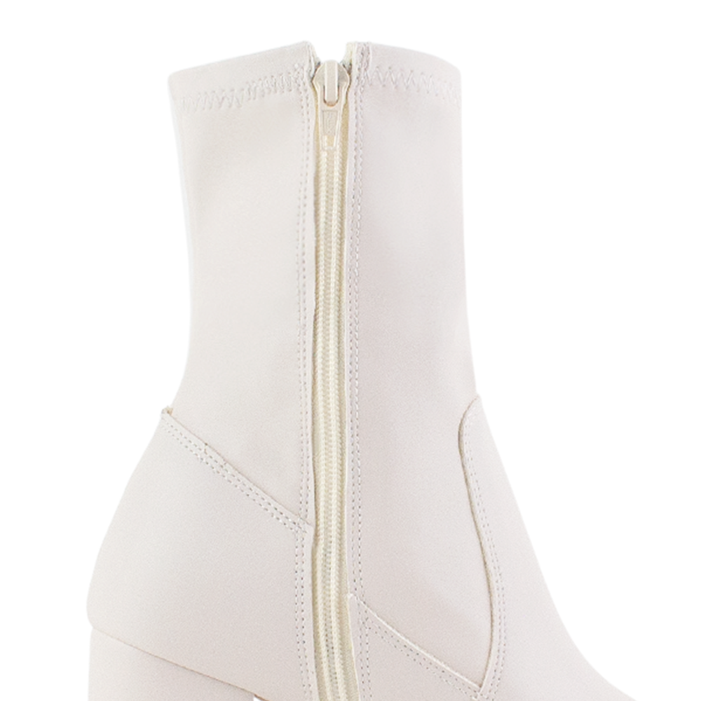 Botin Beige Dama Casual Puntal Tacon Cuadrado Moda Strech 1710616