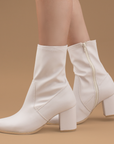 Botin Beige Dama Casual Puntal Tacon Cuadrado Moda Strech 1710616