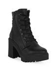 Bota Negro Dama Tacon Ancho Agujeta Moda Casual Botin Para Mujer 3402735