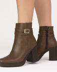 Botin Cafe Dama Tacon Ancho Adorno Moda Cierre Bota Para Mujer 3402737