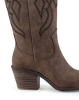 Bota Cafe Bordada Vaquera Mujer Tacon Ancho Puntal Moda 3402878