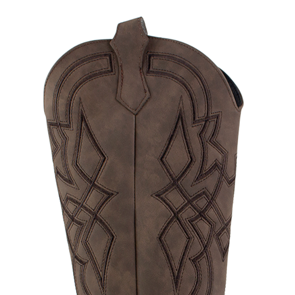 Bota Cafe Bordada Vaquera Mujer Tacon Ancho Puntal Moda 3402878