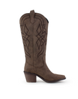 Bota Cafe Bordada Vaquera Mujer Tacon Ancho Puntal Moda 3402878