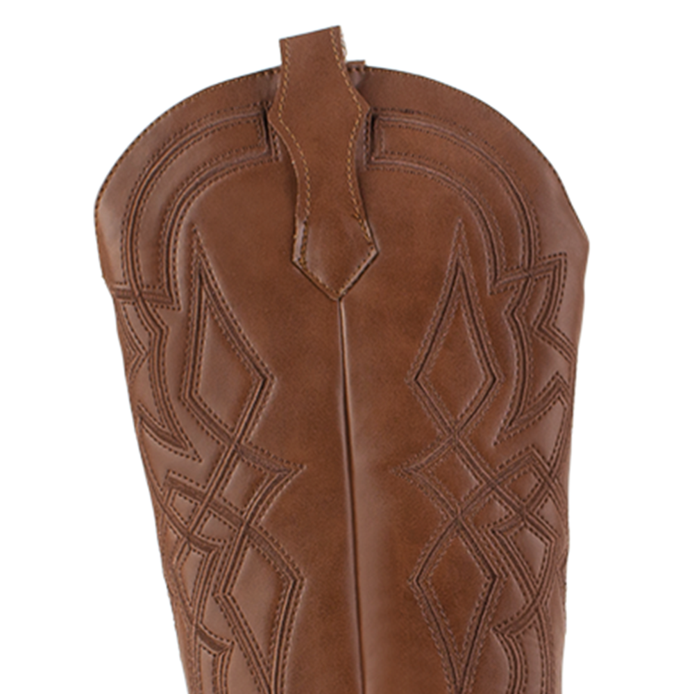 Bota Cafe Bordada Vaquera Mujer Tacon Ancho Puntal Moda 3402879