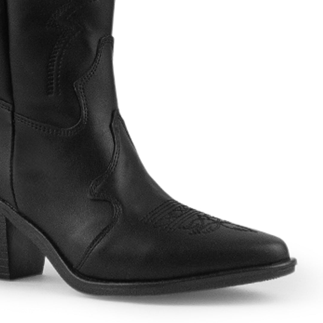 Bota Negro Vaquera Larga Dama Elegante Bordado Moda Casual 3402881