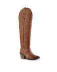 Bota Cafe Vaquera Larga Dama Elegante Bordado Moda Casual 3402882