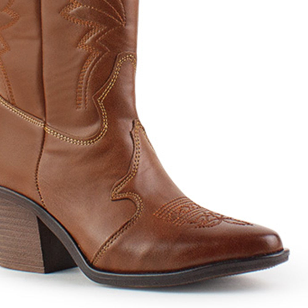 Bota Cafe Vaquera Larga Dama Elegante Bordado Moda Casual 3402882