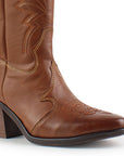 Bota Cafe Vaquera Larga Dama Elegante Bordado Moda Casual 3402882