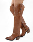 Bota Cafe Vaquera Larga Dama Elegante Bordado Moda Casual 3402882