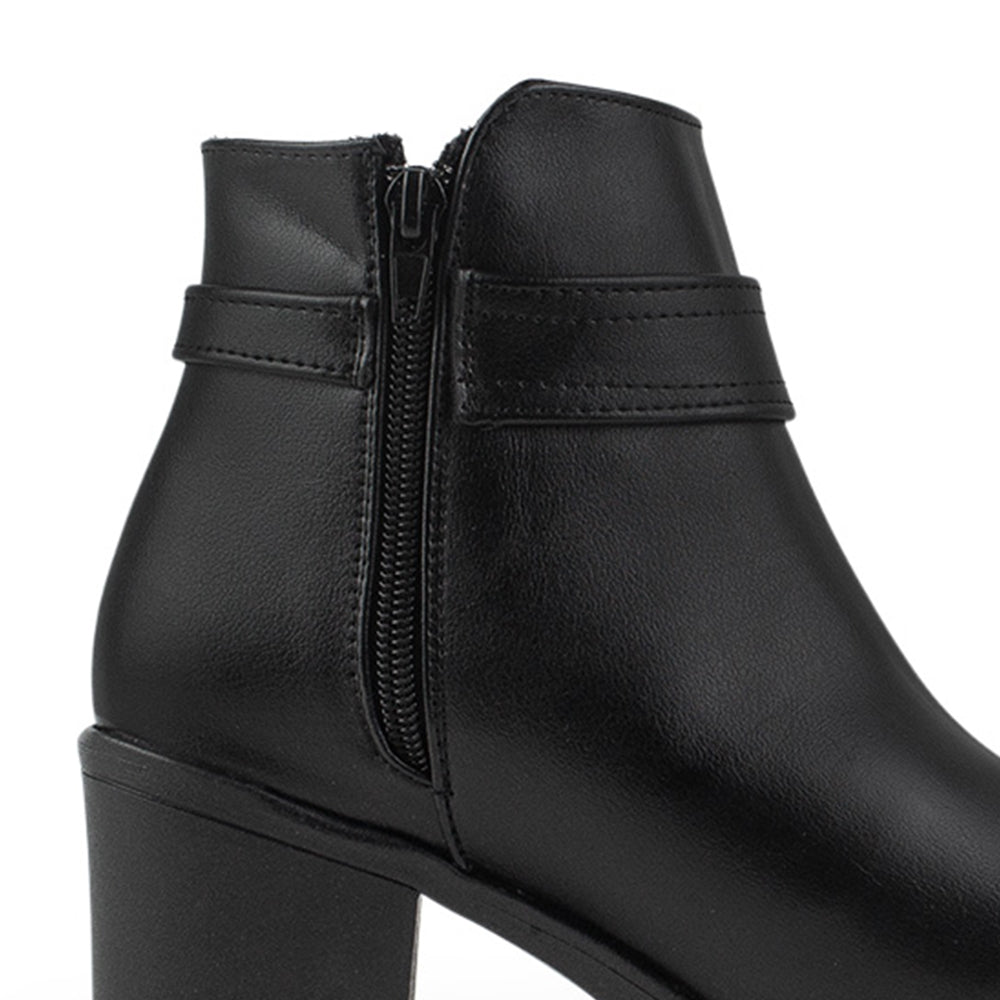 Botines Negro Dama Adorno Metalico Circular Tacon Alto Casual 3402883