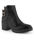 Botin Negro Tacon Ancho Hebillas Metalicas Moda Mujer 3402884