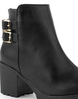 Botin Negro Tacon Ancho Hebillas Metalicas Moda Mujer 3402884