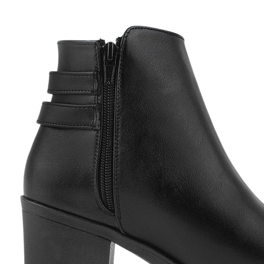 Botin Negro Tacon Ancho Hebillas Metalicas Moda Mujer 3402884