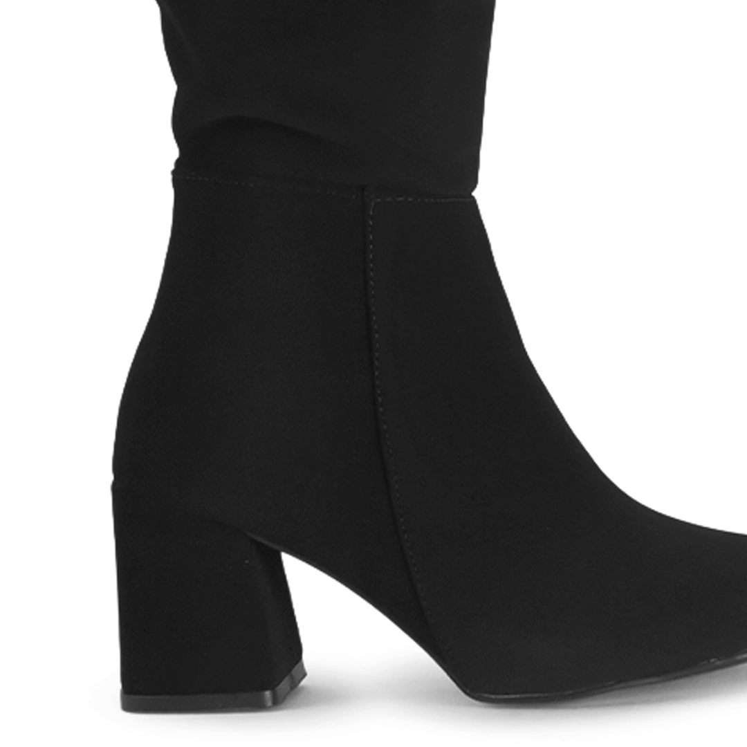 Bota Negro Dama Alta Tacon Grueso Estilo Casual Lisa Moda 3402890
