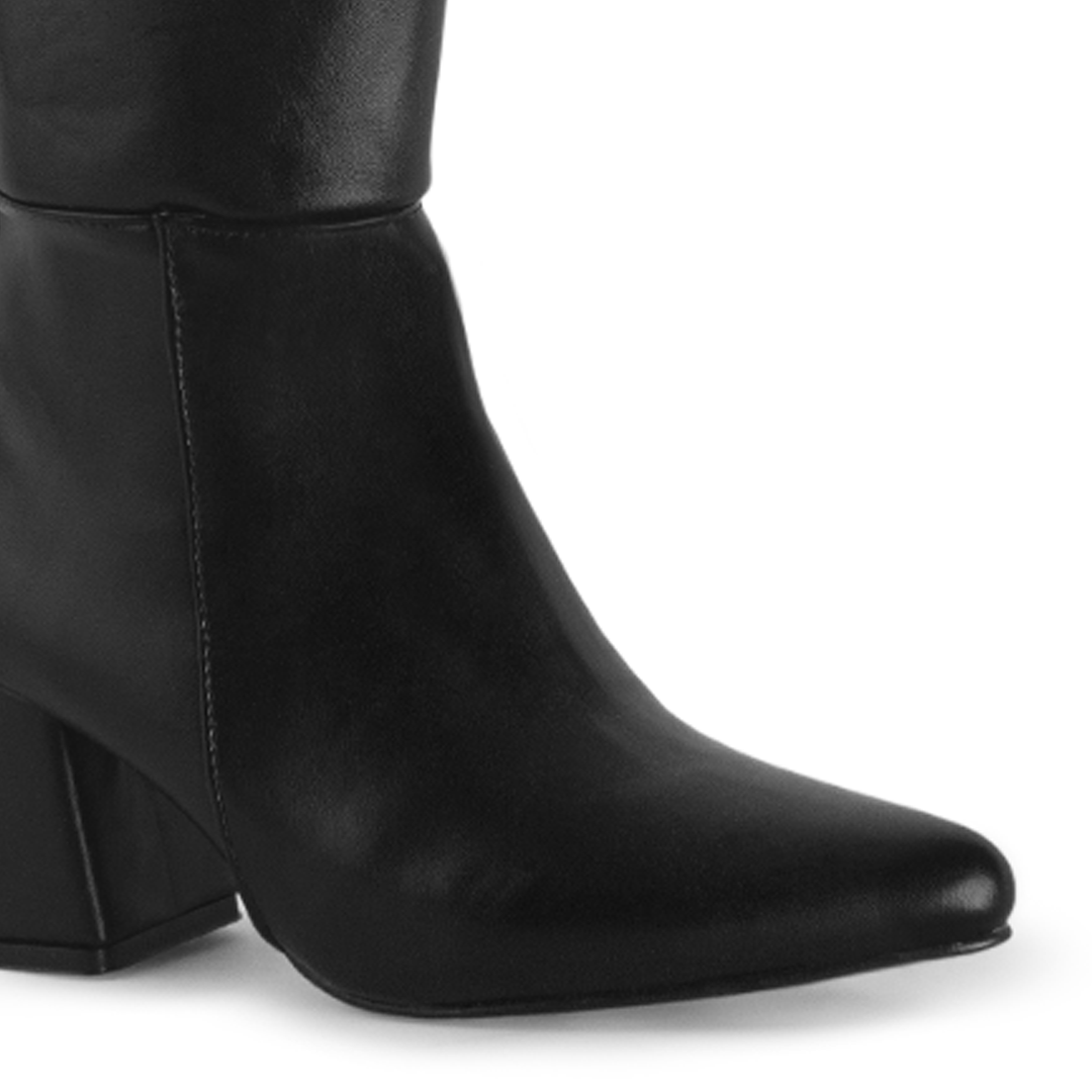 Bota Negro Dama Alta Tacon Grueso Estilo Casual Lisa Moda 3402891