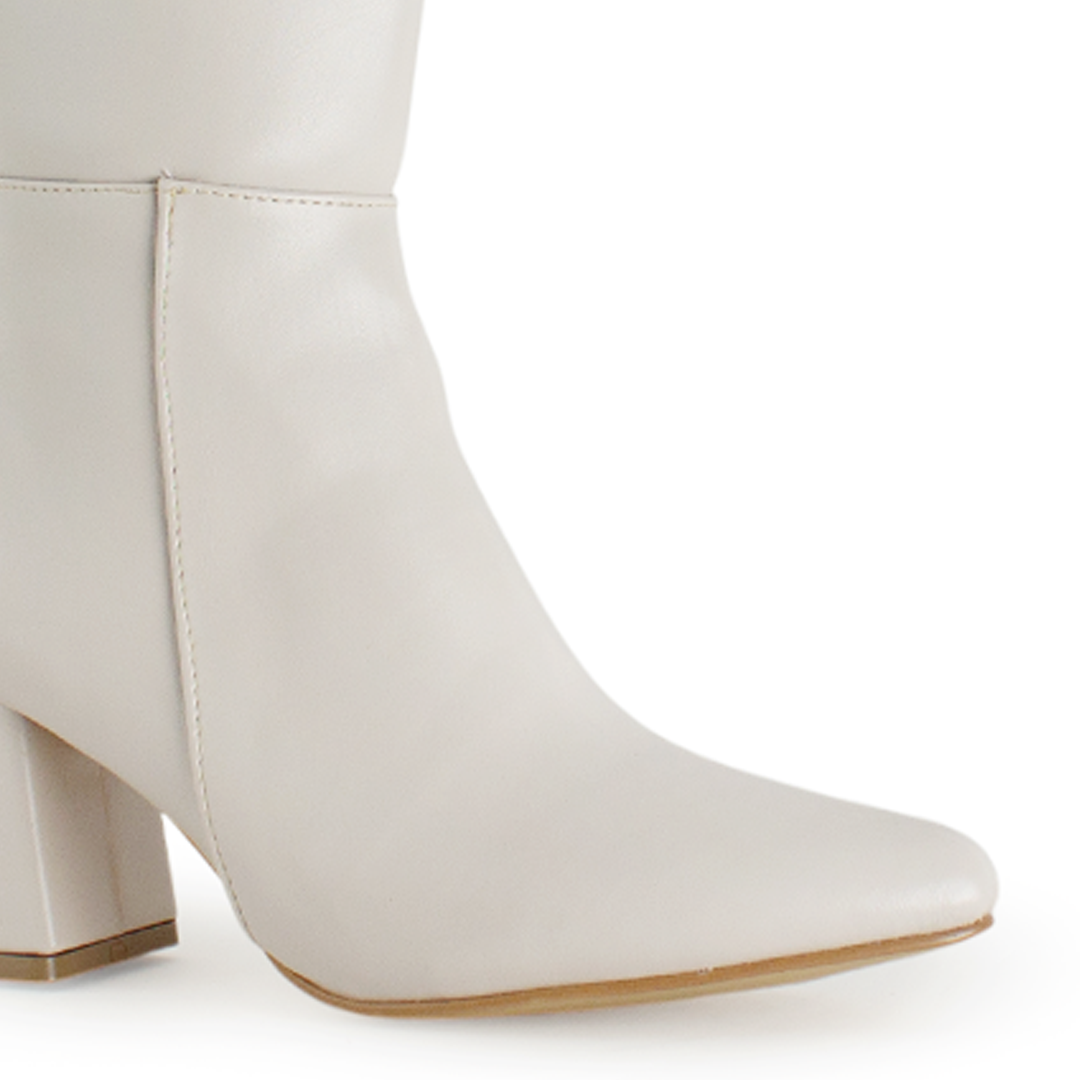 Bota Beige Dama Alta Tacon Grueso Estilo Casual Lisa Moda 3402892