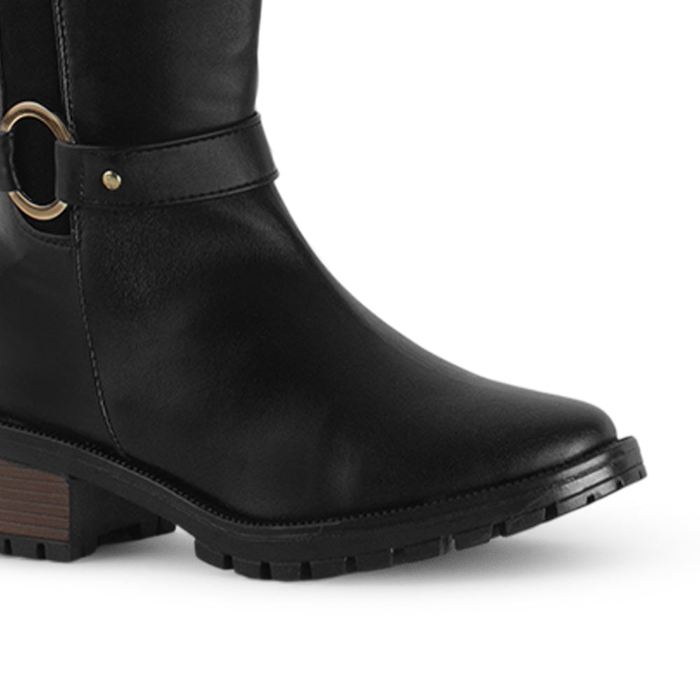 Botas Negro Mujer Hebillas Tacón Bajo Grueso Estilo Campera Moda 3402894
