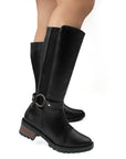 Botas Negro Mujer Hebillas Tacón Bajo Grueso Estilo Campera Moda 3402894