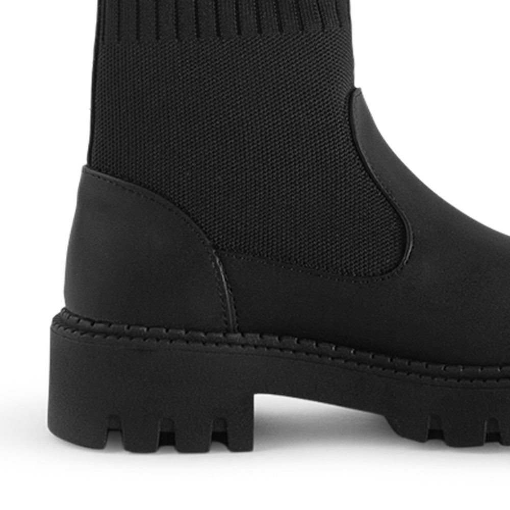 Botín Negro Mujer Estilo Calceta Corta Tacón Bajo Casual Cómodo 3402895