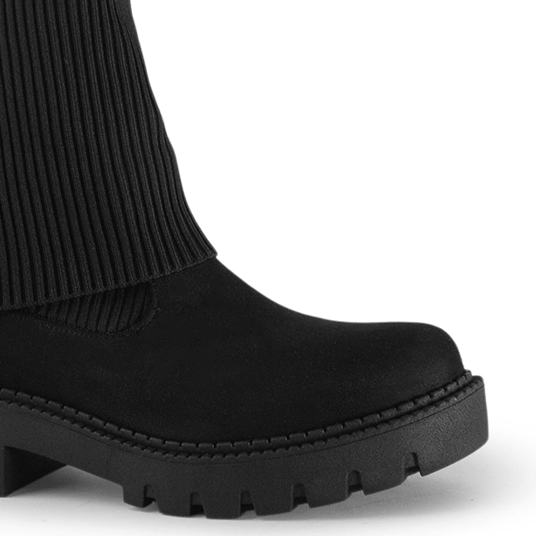 Botín Negro Mujer Tacón Bajo Estilo Calceta Mediana Cómodo Casual 3402899