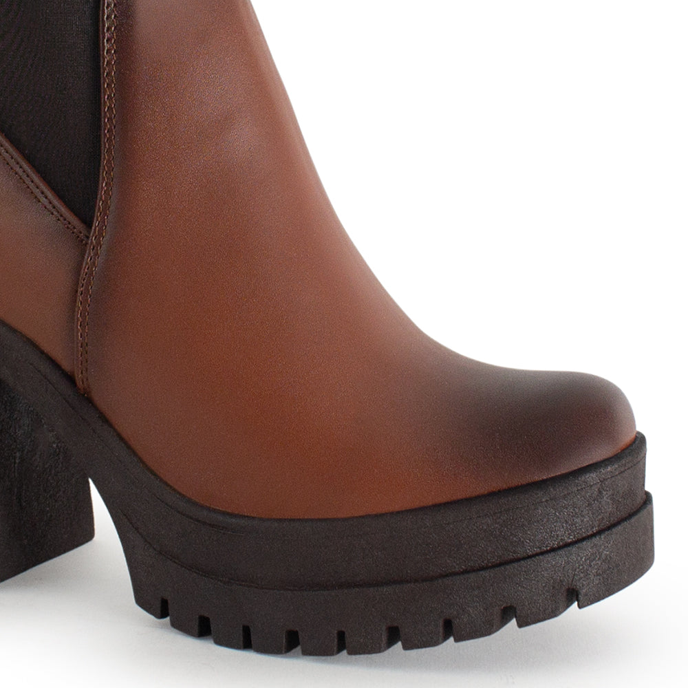 Botín Cafe Mujer Tacón Grueso Elástico Versátil Casual 3402902