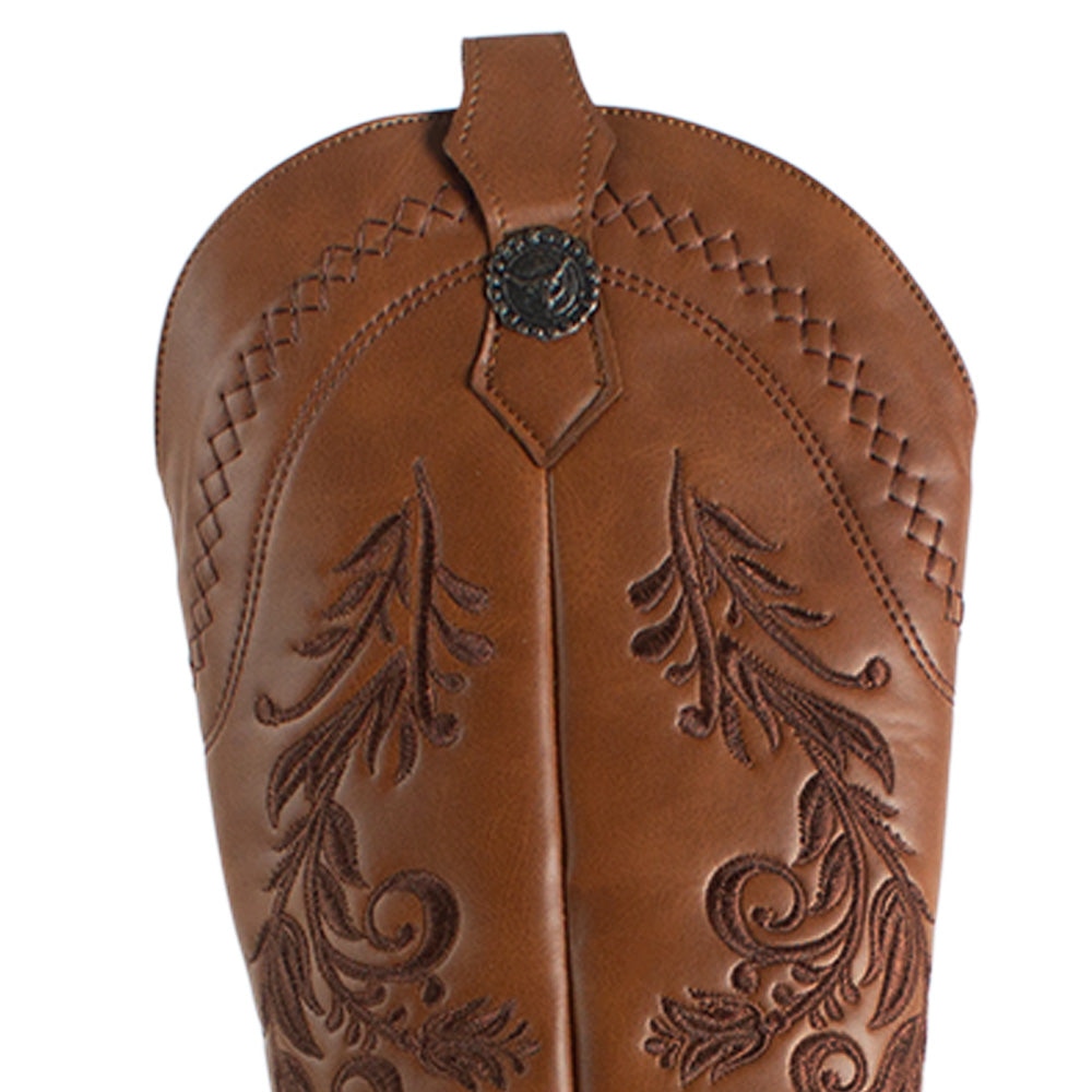 Botas Cafe Mujer Estilo Vaquera Bordado Puntal Casual 3402904